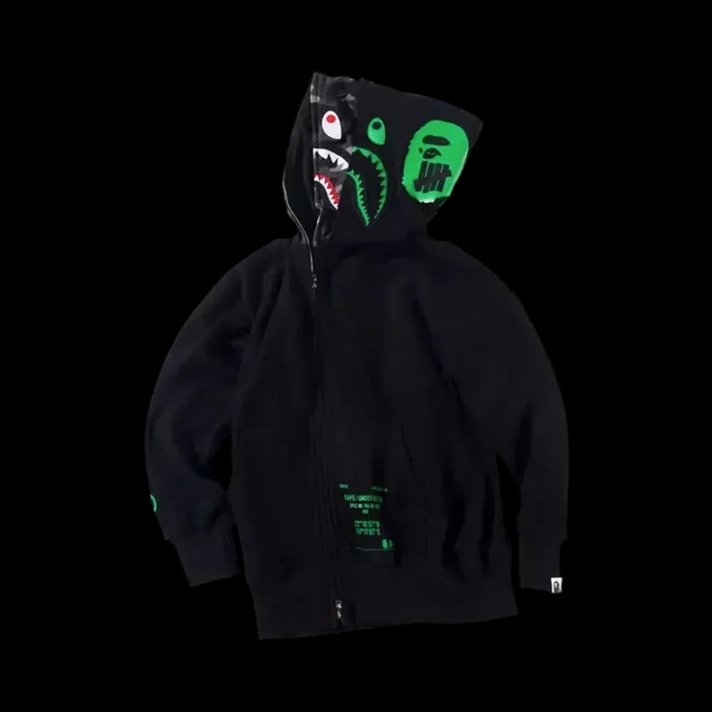 A BATHING APE / UNDEFEATED Double Shark Full Zip Hoodie "Green"