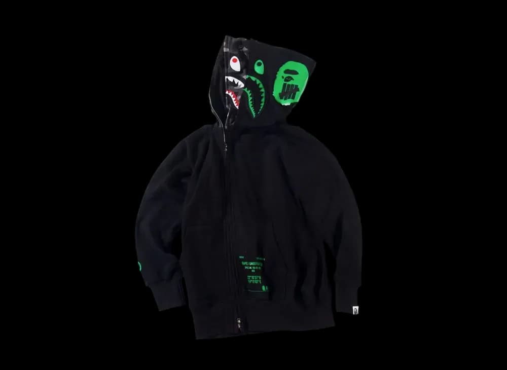 A BATHING APE / UNDEFEATED Double Shark Full Zip Hoodie "Green"